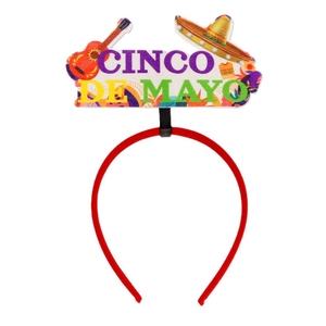 Cerchietto Cinco de Mayo con chitarra festiva e sombrero su base rossa