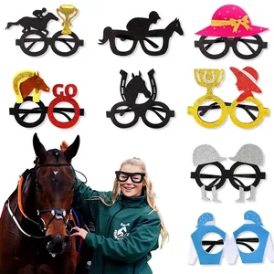 8-pack glitter horse racing party eyewear with trophies, jockeys and horseshoe designs
