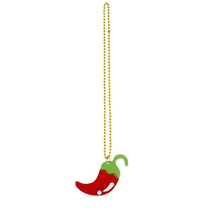 Festive red chili pepper felt pendant necklace with golden bead chain for Cinco de Mayo