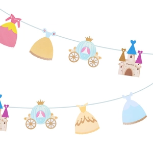 Détail de bannières de princesse pailletées avec découpes de carrosse et de château