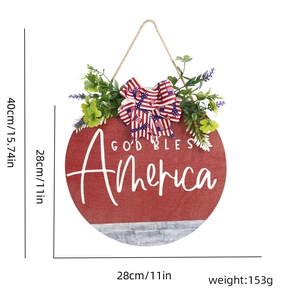 Details zum God Bless America Holzschild mit Juteschleife und künstlichem Grün