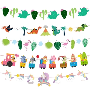 Guirlandes en papier avec animaux et licornes pour décoration de fête d'anniversaire