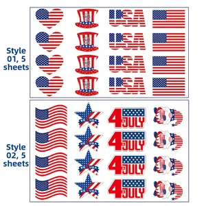 Detailed view of USA Independence Day stickers with patriotic gnome and flag designs