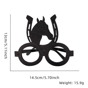 Detailed size chart of black horse head party glasses frame with 13cm height dimension