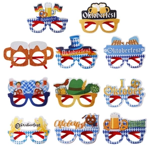 Set van 10 Oktoberfest-feestbrillen met bierpullen, pretzels en Beierse hoedenontwerpen