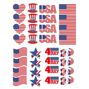 Detailed set of 4th of July stickers featuring flags, stars, and patriotic gnomes motifs
