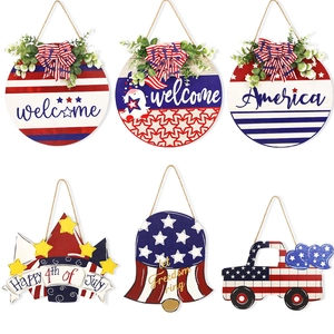 Set of 6 July 4th wooden door signs featuring American flags and patriotic themes
