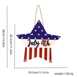 July 4th star-shaped wooden door sign with LED lights and American flag colors