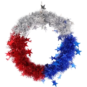 Corona patriótica del Día de la Independencia con estrellas rojas blancas y azules