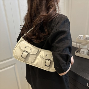Sac baguette minimaliste ivoire pour femme avec poches élégantes à doubles boucles