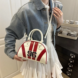 Retro sport shell bag with red stripes and 96 print for casual shoulder crossbody wear