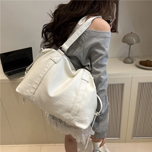 Large white tote bag with lychee grain leather texture and multi-strap design for women