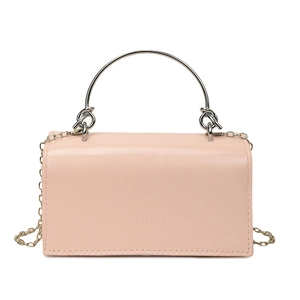 Rosa Mini-Handtasche mit großem silbernem Rundgriff und Kettenriemen für Damen