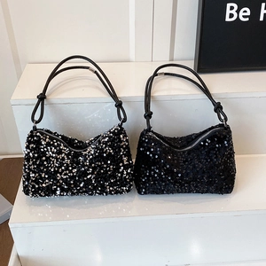 Stylish Women Sequin Shoulder Bag Fashion PU Leather Underarm Purse Glitter Party Handbag Elegant Summer Ladies Evening Bag