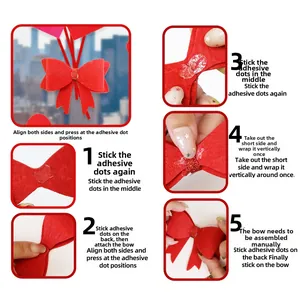 Étapes d'assemblage DIY pour décorations de fête en feutre rouge avec points adhésifs