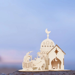 Décorations de fête en bois DIY lune et étoiles avec silhouettes sur socle pierre