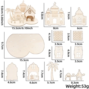 Décoration de table Eid DIY en bois avec pièces découpées de mosquée et palmier