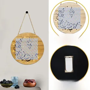 Wooden round LED hanging plaque with Arabic calligraphy for Eid party decor