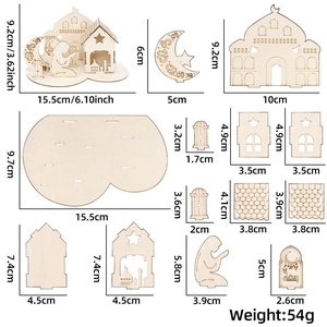 Puzzle DIY en bois pour le Ramadan montrant les détails de la mosquée, de la lune et des dimensions