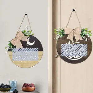 Round wooden Eid Mubarak door hanging plaques with moon and stars decorative patterns