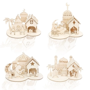Décoration puzzle 3D en bois Eid Mubarak avec motifs de mosquée lune et étoiles