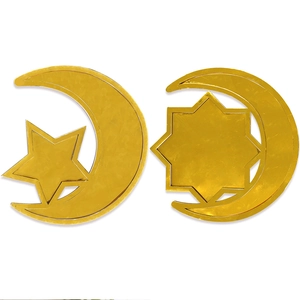 Nahaufnahme von goldenen Eid-Mond und Stern-Wandspiegeln mit glänzender Oberfläche