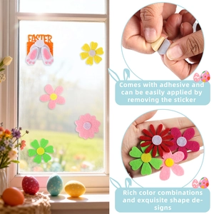 Stickers de Pâques en feutre avec lapins et fleurs colorées pour décoration de fenêtre