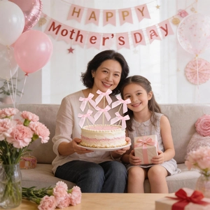 Decorazioni per torte con fiocco rosa per la festa della mamma in set da 6 pezzi
