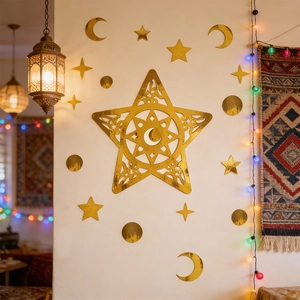 Eid Mubarak Wall Stickers Gold Mirror EVA Star Moon Islamic Festive Home Decals Ramadan Party Window Decorations
