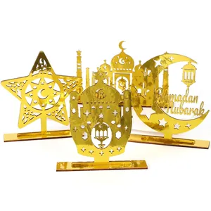 Golden mirror star and moon castle tabletop ornaments for Ramadan Eid party decoration