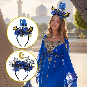 Blue Ramadan headband set with mosque star and moon motifs for Eid party decorations