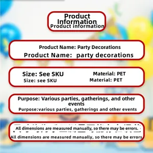 Close-up of PET material product specifications and details for party decorations