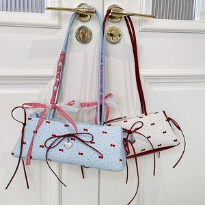 Coquette Style Women Bowknot Print Underarm Bag Vintage Heart Pendant Ribbon Decor Composite Cloth Shoulder Bag Daily Commute Handbag