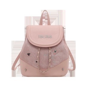 Sac à dos rose chic avec chaîne argentée et écussons mignons pour un style décontracté
