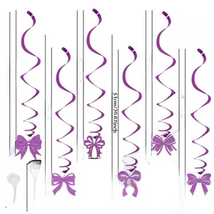Detailed size specifications for purple glitter bow party spiral pendant decorations set
