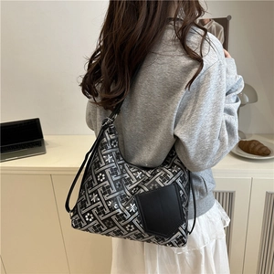 Grand sac cabas rétro à motif floral noir et blanc pour les déplacements quotidiens