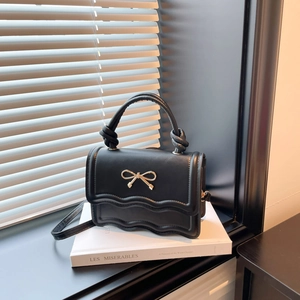 Women Bow Wave Edge Square Bag Fashion PU Leather Small Crossbody Bag Knotted Handle Handbag Shoulder Bag Daily Match