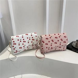 Sac Bandoulière en Cuir PU Doux avec Imprimé Cerise pour Femmes Joli Motif de Fruits Sac à Épaule Rabat Mode Petit Sac