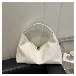 Detail of white Hobo shoulder bag with pleated faux leather texture and dual zippers