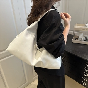 Minimalist white leather hobo bag for women with large capacity and double zipper detail