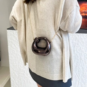 Mini crescent acrylic clutch bag with golden chain strap for women summer dinner party