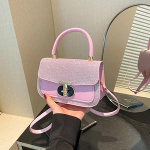 Sac à Main Carré à Paillettes Scintillantes pour Femmes Petit Sac Bandoulière en Similicuir PU avec Fermoir Tournant Mode