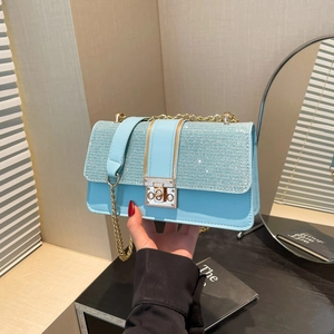 Fashion Rhinestone PU Leather Crossbody Bag Trend Stitching Square Chain Shoulder Bag Elegant Daily Commuter Handbag For Women