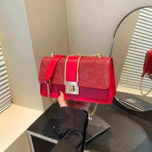 Sac Bandoulière Femme à Paillettes Élégant Sac à Épaule en Cuir PU Pailleté avec Chaîne Sac à Rabat Carré Élégant Pochette de Soirée