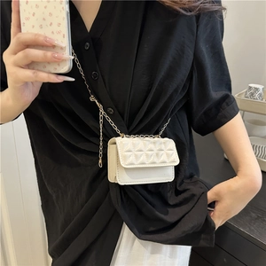 Modern cream quilted square crossbody bag with gold chain strap for women fashion