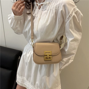 Minimalist beige crossbody shoulder bag with golden buckle for women summer fashion