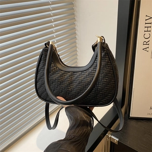 Borsa Sottobraccio Intrecciata in Pelle PU Donna Borsa Hobo Hardware Dorato Borsa a Spalla Tracolla Moda Quotidiana