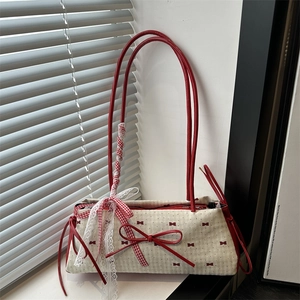 Borsa a Spalla Dolce Giapponese con Fiocco e Pois per Donna Borsa Sottobraccio in Tela con Pizzo Tote Balletcore