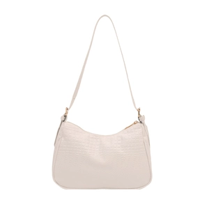 Chic white crocodile pattern half-moon shoulder bag with sleek gold zipper closure