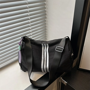 Women Striped Crossbody Shoulder Bag Large Capacity Lightweight Nylon Yoga Fitness Travel Storage Bag Wrinkled Style